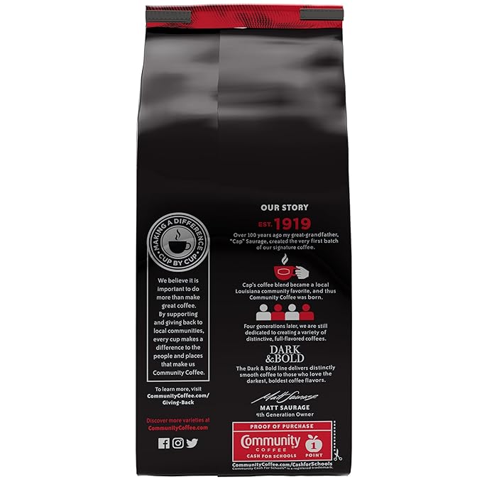 Community Coffee Dark & Bold Espresso Blend, Dark Roast Whole Bean Coffee, 11 Ounce Bag (Pack of 6)