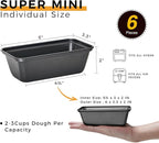 HONGBAKE 6 Pack Mini Loaf Pan for Baking Bread, 6 x 3.3 x 2 Inches Nonstick Small Banana Bread Tins Set for Homemade,Tiny Carbon Steel Meatloaf Pan - Dark Grey