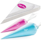 200 Pcs Piping Bags 12 & 16 Inch, Thick Disposable Pastry & Frosting Bags Anti-Burst Icing Bags for Cake Decorating, Cookies, Cupcakes