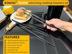 JETKONG 2 Pcs 16-Inch Heavy Duty Plating Tongs, Extra-Long Kitchen Fine Tongs Large Stainless Steel Cooking Forceps (Black)