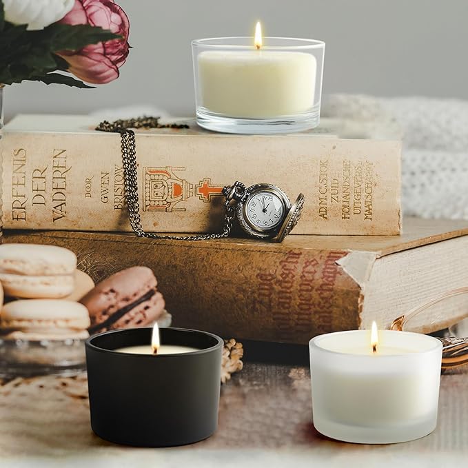 Thick Candle Jars for Making Candles 16 Pcs, 4 OZ Empty Jars with Wood Lids for Candle Making, Sample Container - Dishwasher Safe,Frosted White