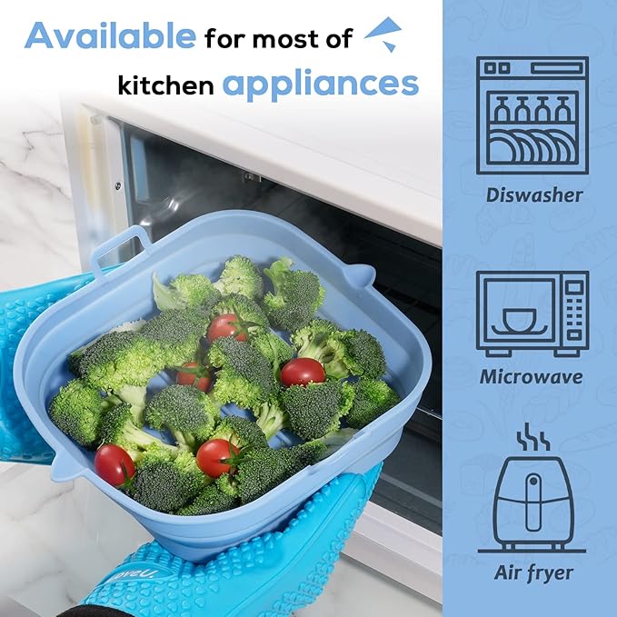 [2 Pack] Silicone Air Fryer Liners Square - Reusable Airfryer Silicone Basket - Easy to Clean Air Fryers Silicone Pot for 5.8 to 8 Qt Large Air Fryer Baking Tray Oven Accessories, 8.5 Inch