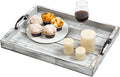 Rustic Vintage Big Wood Food Serving Trays with cutout Metal Handles(20 Inches) large Nesting Board Decorative Serving Trays Platter for Breakfast in Bed, Ottoman, Coffee Table, BBQ, Party(Gray white)