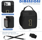 Initial Insulated Lunch Bag for Boys Kids, Back to School Gift, Reusable Leak-proof Lunch Box with Adjustable Strap for School Daycare Travel Picnic（Black，I）