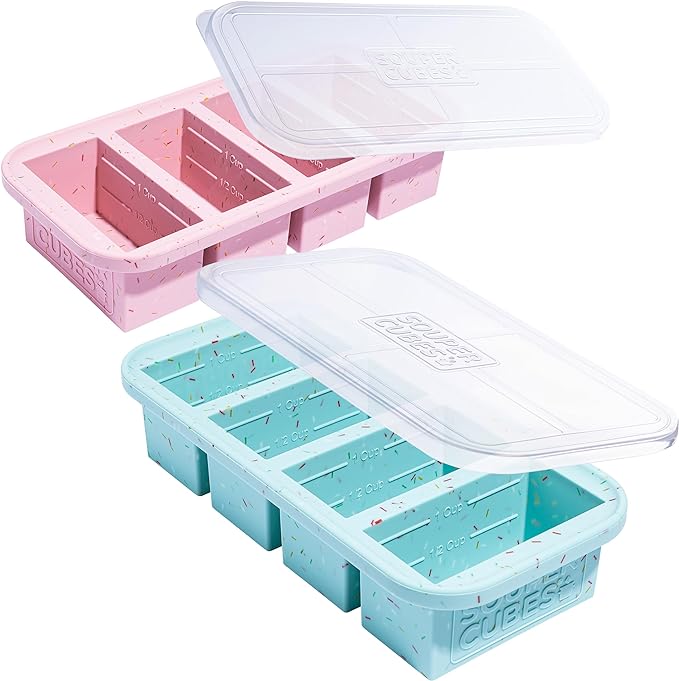 Souper Cubes 1 Cup Silicone Freezer Molds with Lids - Soup Cubes Freezer Tray with Lid - Perfect for Freezing Broth, Rice, Individual Portions, Meal Prepping and More - Sprinkles - 2-Pack