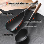 Silicone Long Head Cooking & Serving Spoon with Wooden Handles: Multi-Functional Design, Silicone Rounded Spatula for Mixing, Scoop, and Scrape, Great for Stir Frying