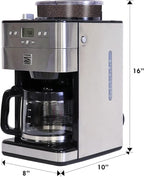 Kenmore Elite Grind and Brew Coffee Maker - Built-In Grinder, Automatic Drip Coffee Machine, 12 Cup Programmable Brewer, Bean Grinder and Ground Coffee Brewer, Coffee Maker and Grinder Combo