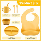 Silicone Baby Feeding Set, 6 Pcs, Baby Led Weaning Supplies, BPA Free, Yellow