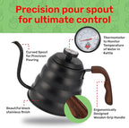 Japanese Gooseneck Kettle Stovetop with Thermometer and Insulated Handle (4-piece, 1200ml / 40.6 oz), Stainless Steel Pour Over Tea Kettle Stovetop, Precision Pour Kettles Pot for Coffee & Tea