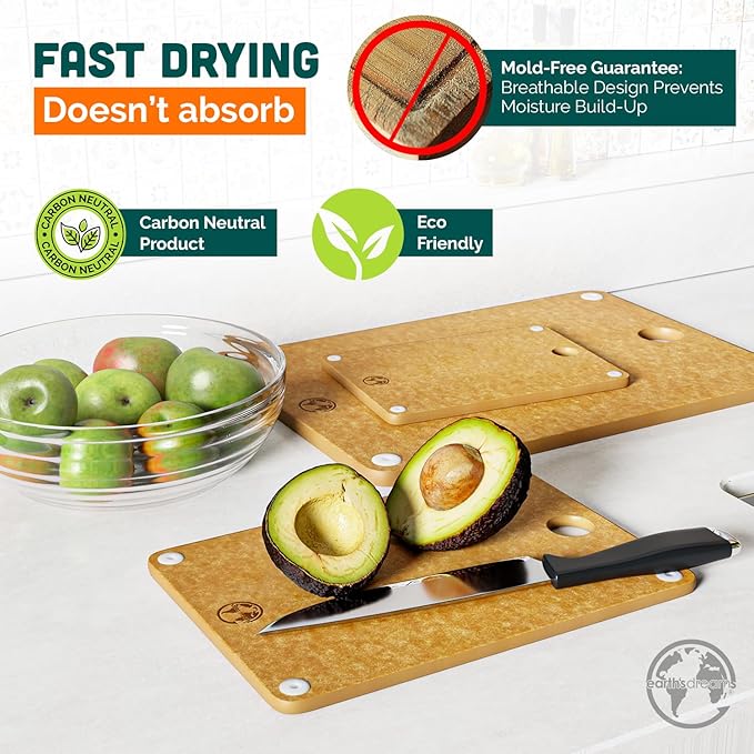 Earth’s Dreams Wood Cutting Board Set 3-Piece: Small, Large & Extra Large - Charcuterie Board, Non-Plastic, Non-Toxic, Heavy-Duty, Dishwasher Safe (Tan)