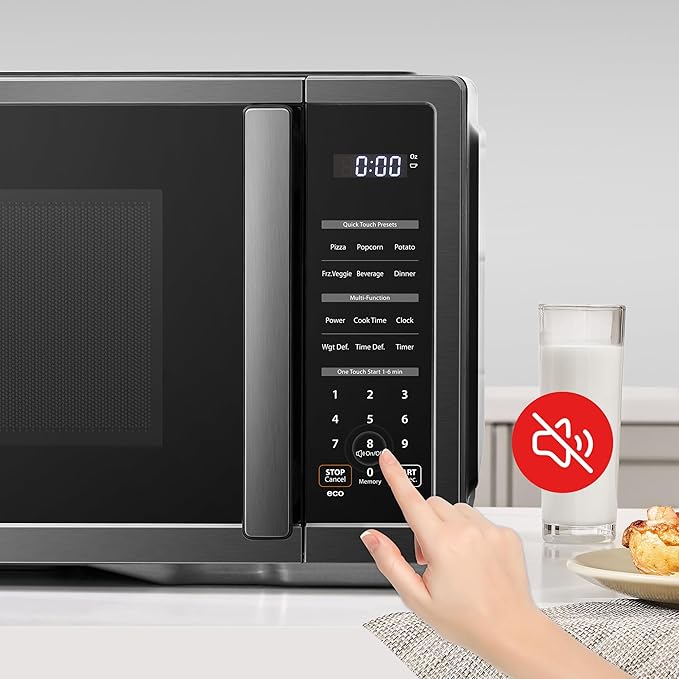 TOSHIBA ML4-EM09PA(BS) Small Countertop Microwave Oven with 6 Auto Menus, Mute Function, Child Lock, Kitchen Essentials for Dorm, 0.9 Cu Ft, 10.6 Inch Removable Turntable, 900W, Black Stainless Steel