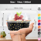 EUSOAR Baking Pans with Lids, 100pcs 10oz/300ml Aluminum Foil Ramekins Disposable Containers, Square Creme Brulee Cups Cupcake Liners Muffin Cup Mini Cake Loaf Bread Holders for Birthday Wedding