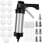 Cookie Press, Cookie Press Gun for Baking, Spritz Cookie Press, Stainless Steel Churros Maker Machine Kit, with 6 Brushes, 13 Cookie Discs, 8 Icing Nozzles, for Cookie Decorating