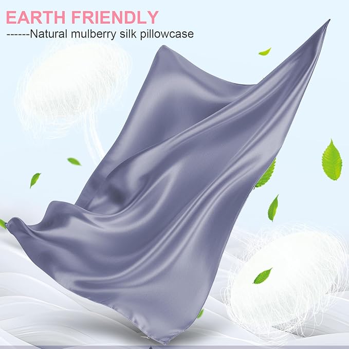 Mulberry Silk Pillow Cases Standard Size with Hidden Zipper, Ultra Smooth and Soft Breathable Cooling Silk Satin Pillowcase for Hair and Skin, Gifts for Women Men (Grayish Blue, 20x26 Inches, 1 Pack)