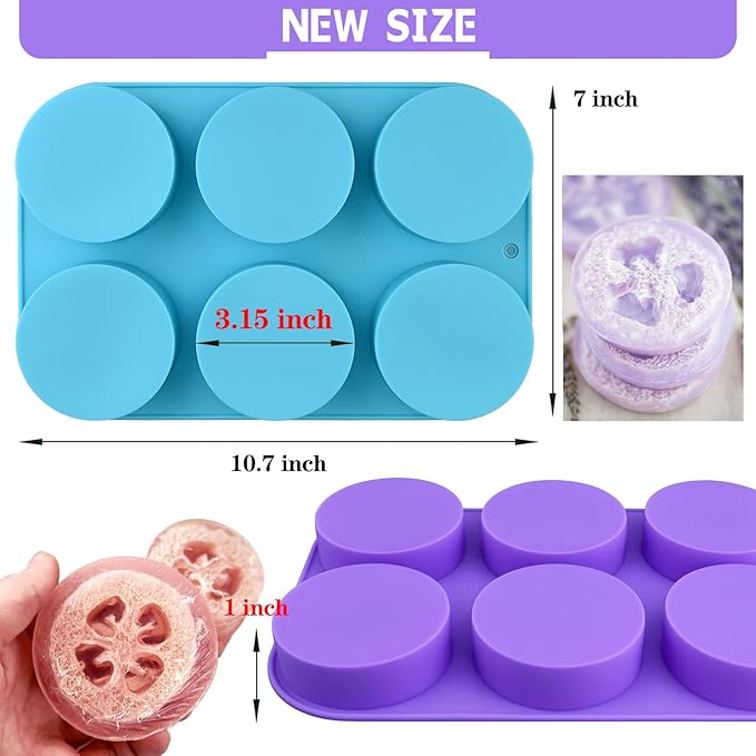 Moukiween Big Round Silicone Soap Molds, 3 Inch Cylinder Silicone Mold for Loofah Soap Making, Shower Steamer, Bath Bombs, Lotion Bars (Set of 2)