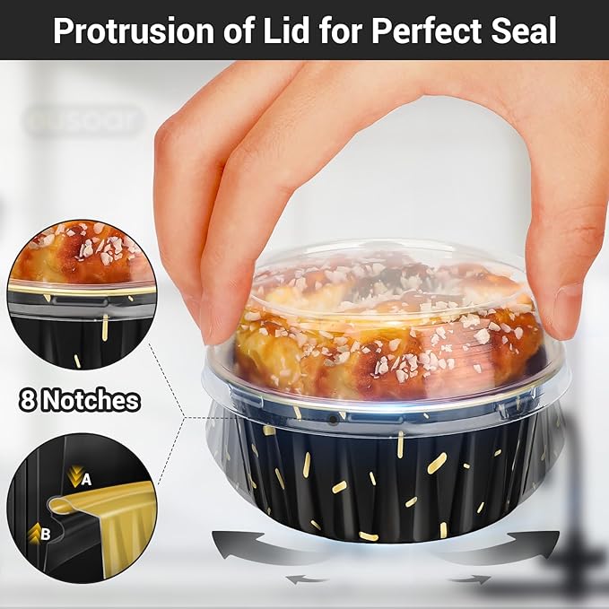 EUSOAR Aluminum Foil Baking Ramekins, 100pcs 5oz 125ml Muffin Liners with Lids, Silver, Both Disposable and Reusable, Perfect for Parties, Holidays, Celebrations