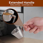 2Pcs Stainless Steel Espresso Cup, Double Spout Metal Espresso Measuring Cup with Handle, 3.4oz/100ml V-Shaped Mouth with Dual Scale (Silver+Black)