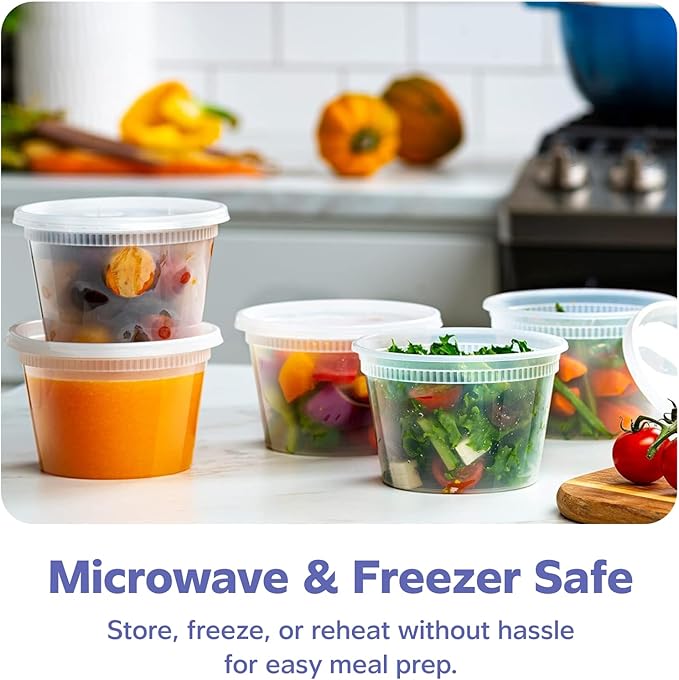 GUSTO [48 Sets 16 oz. Plastic Deli Disposable Food Storage Containers With Airtight Lids (Formerly Comfy Package)
