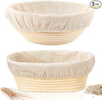 Sourdough Bread Baking Supplies, 2 Pack Banneton Bread Proofing Basket 10 inch Round & 10 inch Oval Proofing Bowls for Sourdough Bread with Liner Making Baking Fermentation Tools
