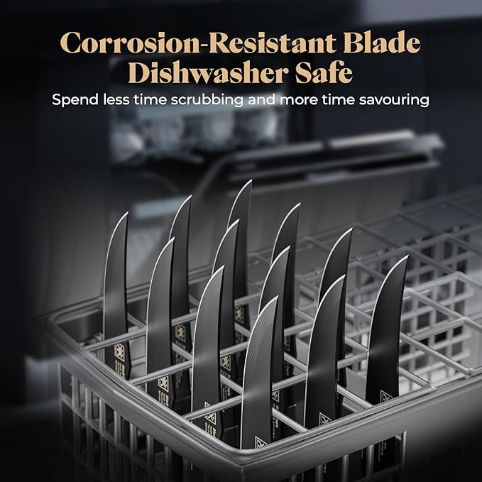 Steak Knives Set of 12, 4.7 Inch Straight Edge Meat Knives, Dishwasher Safe by SGS Cerf, Super Sharp for Precise Cutting, Non-stick Blade & Anti Rust, Easy to Maintain Ideal for Restaurant
