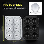 6 Chamber 2.2" 3D Baseball Gifts Ice Cube Tray With Funnel,Large Round Ice Ball Maker Mold Silicone Fun Shapes Bourbon Sphere Ice Molds,For Chilling Whiskey,Cocktails,Bourbon,Brandy and Beverages