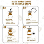 Pour Over Coffee Maker with Reusable Stainless Steel Drip Filter, Lead-Free Borosilicate Glass Coffee Carafe with Modern Wooden Collar for 1-4Cup, Circular Clear (600ml/20oz)