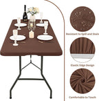 6 Pack Stretch Fabric Table Top Cap Cover, fits 6' Tables, Spandex Table Covers Washable Elastic Rectangle Tablecloth Protector for Indoor Outdoor Party Picnic Wedding, Coffee, 30" W x 72" L