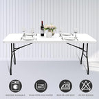 6 Pack Stretch Fabric Table Top Cap Cover, fits 8' Tables, Spandex Table Covers Washable Elastic Universal Rectangle Tablecloth Protector for Indoor Outdoor Party Picnic Wedding, White, 30" W x 96" L