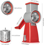 4-in-1 Rotary Cheese Grater Handheld, Lightweight Body with 4 Stainless Steel Blades & Non-Slip Suction Base, for Shredding Parmesan, Slicing Vegetables, Grating Chocolate（Red）