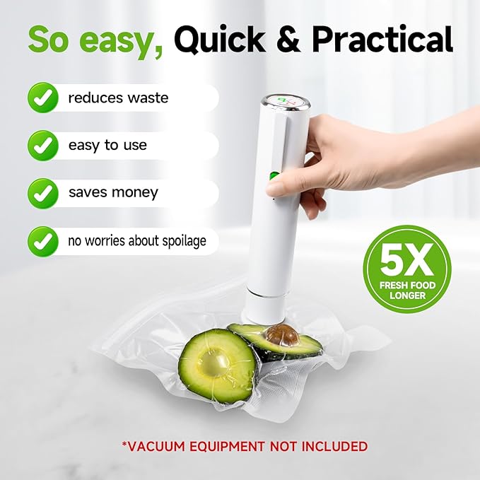 Vacuum Sealer Bags, 80 Reusable Vacuum Sealer Bags for Food, BPA-Free, Meal Prep and Sous Vide Cooking,Works for Handheld Sealer and Vac Sealer Machine with External Vacuum Systems
