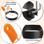 Patelai 6 Pcs Professional Egg Ring Pancake Ring Set Stainless Steel Fried Egg Molds Griddle Pancake Shapers with Orange Silicone Handle for Breakfast Omelette Sandwich(4, 6 Inch)