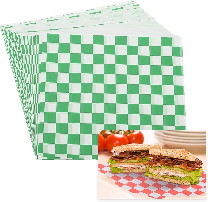 PATIKIL 5.9" x 5.9" Waxed Paper Sheets, 50Pcs Square Pattern Oil-absorbing Dry Food Wrapping Paper for Bakery Coffee Shop Home Baking Kitchen DIY, Green