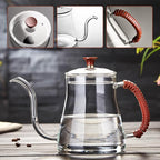 Unbreakable Gooseneck Kettle for Drip Coffee, 20oz/600ml Glass Coffee Kettle with Lid