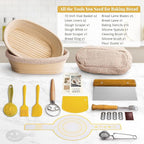 Sourdough Starter Kit, Sourdough Bread Baking Supplies with 2 Pcs 10" Oval Banneton Bread Proofing Baskets, Dough Scraper, Dough Whisk, Bread Lame, Silicone Sling, Spatula, Recipe