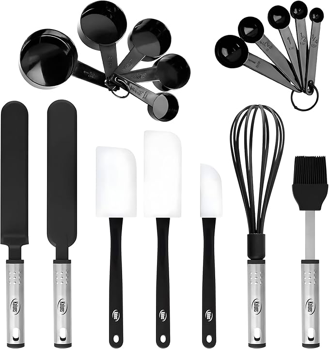 Silicone Spatula Set, 17 Piece Baking Utensils, Nylon and Stainless Steel, Non Stick and Heat Resistant Bakeware set New Baker's Gadget Tools Collection