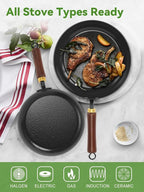 Enameled Carbon Steel Skillet, 9.5-Inch Nonstick Frying Pan, Stay-Cool Wooden Handle, Non Toxic, PTFE & PFOA Free Oven-Safe, Season-Free Carbon Steel Pan