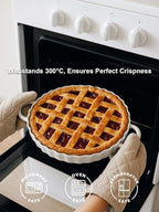 10×2in Deep Ceramic Pie Pan with Handles for Pie Quiche Tart Baking. Easy to grip, Lead-Free. Casserole Lasagna Dish for Thanksgiving Christmas Wedding Gift. Microwave, Dishwasher, Oven Safe