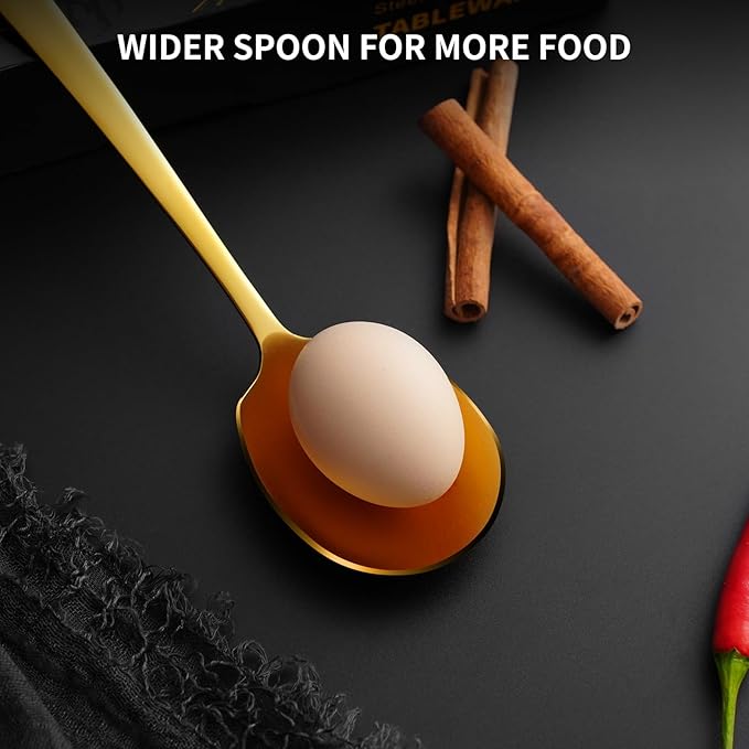 4 Piece Stainless Steel Serving Spoons Set - 2 Large, 2 Slotted, 9.2-Inch, Dishwasher Safe, for Parties/Kitchen/Buffet/Catering,Gold
