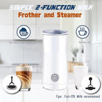 Simple Milk Frother, 2 in 1 Milk Steamer and Frother, Electric Milk Steamer, Milk Warmer and Hot Milk Foam Maker for Latter, Macchiato, Cappuccinos (White)