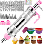 Cake Decorating Tools Supplies Kit: 164pcs Baking Accessories - Piping Bags and Icing Tips Set - Puffs Cupcake Frosting Piping Bakery Set for Adults Beginners or Professional, Pink