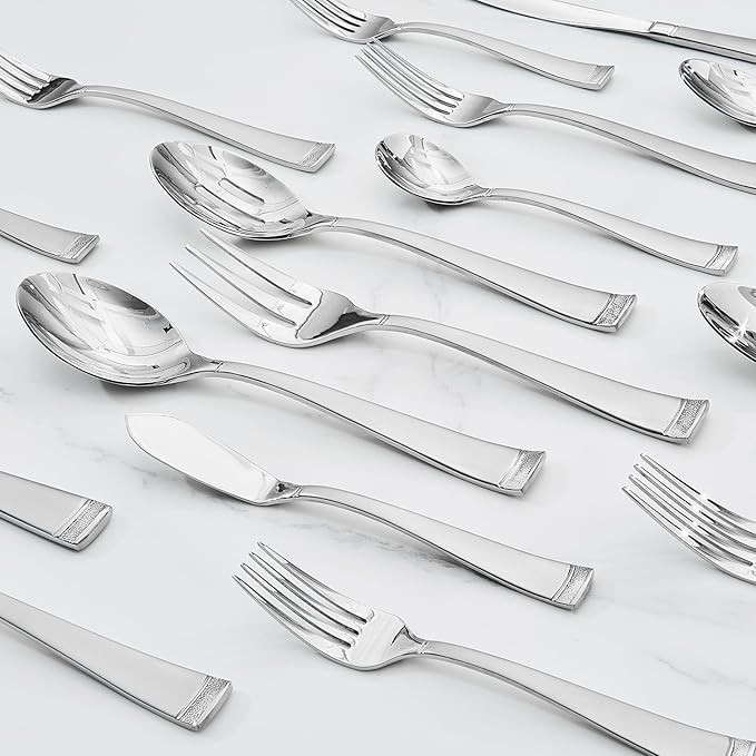 KINGSTONE Silverware Set, 60-Piece Flatware Set for 12, 18/10 Stainless Steel Cutlery Set with Bead Edge, Utensil for Kitchen, Home, Party, Wedding, Mirror Polished, Dishwasher Safe, Featured Gifts