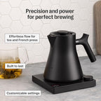Fellow Corvo EKG Pro Electric Tea Kettle - Quick Heating, Precise Temperature Control Electric Kettle, Scheduling, Built-in Brew Timer for Boiling Water - Stone Blue with Walnut Handle - 0.9 Liter