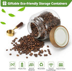 Glass Food Storage Jar with Lids Spoon Thicken Glass Coffee Canister Borosilicate Glass Food Containers for Ground Coffee Beans Nut Pasta Sugar Candy Spice Rice Loose Tea (1200ml(40oz) B)