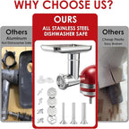 Stainless Steel Meat Grinder Attachments for KitchenAid, Sausage Stuffer, Compatible with KitchenAid Stand Mixer of All Models, Dishwasher Safe