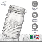 Bormioli Rocco Officina 1825, Set of 3 - Clear Glass Jars with Swing Top - Vintage Industrial Style Airtight Containers for Dry Food Storage, 33.75 Oz, 25.25 Oz, 17 Oz - Dishwasher Safe, Made in Italy