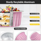 EUSOAR Disposable Ramekins with Lids, 200pcs 5oz Aluminum Foil Cupcake Liners Ramekins Cups for Baking, Dessert Cups Aluminum Cheesecake Pan Creme Brulee Baking Cups for Oven-Pink