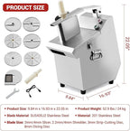 Commercial Food Processor with 6 Blades, Electric Vegetable Slicer & Chopper for Restaurant Kitchen - Stainless Steel Multifunctional Dicer, Shredder, Slicer