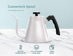 Kook Gooseneck Kettle, Kettle Stovetop, with Thermometer, Tea Pot, for Pour Over Coffee & Tea, Temperature Gauge, Electric, Compatible for Gas Stovetop, 3 Ply Stainless Steel Base, 27 oz, (White)