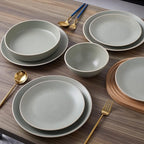 Stone Lain Lauren Stoneware, Rustic Plates and Bowls Set, Dinnerware, Service for 8, Speckled Green, Dishwasher & Microwave Safe, 32-Piece