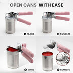 Zulay Kitchen Heavy Duty Stainless Steel Can Opener Manual with Bottle Opener - Rust Proof Manual Can Opener With Turn Knob & Comfy Soft Grip Handles - Light Pink